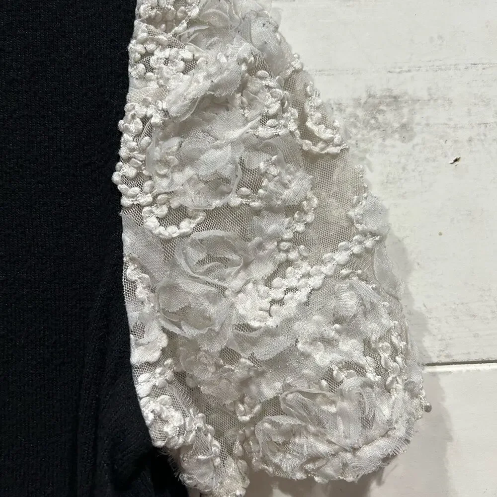 Zara Lace Organza Cap Sleeve Black & White Shirt - S